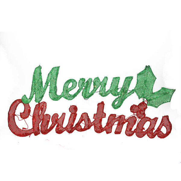 Northlight 32" PreLit Red & Green Glitter Mesh "Merry Christmas" Yard